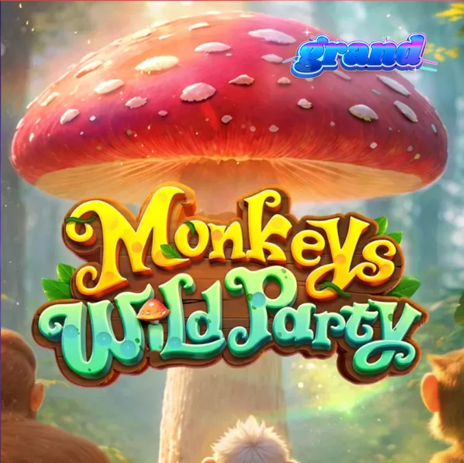 A vibrant jungle-themed slot interface with neon-glowing monkey symbols and wild mushrooms.